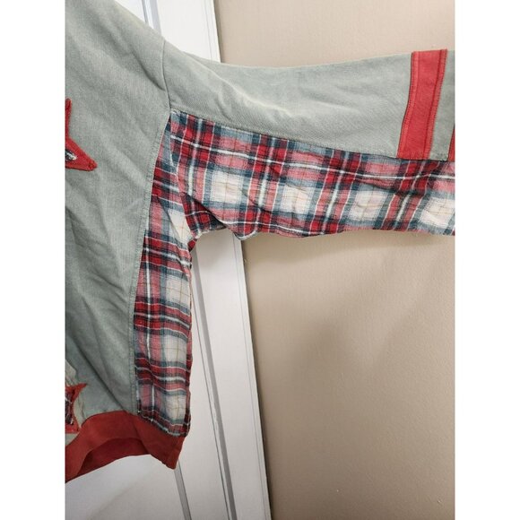 Easel Clothing Star Patch Mineral Washed Hoodie Pullover Sage Plaid Detail 1X - Picture 6 of 7